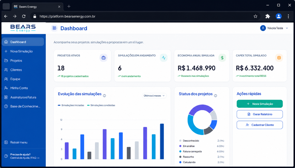 BEARS Energy Platform - Dashboard de Projetos e Simulações BESS